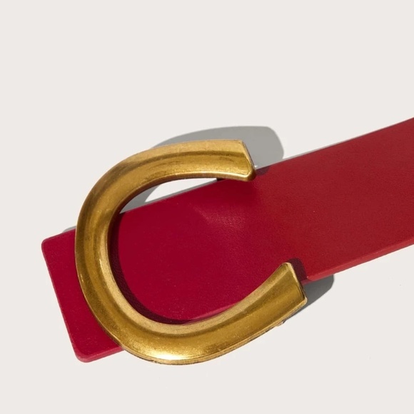 Vegan Leather high waist belt dress gold Tone Minimalist - Picture 4 of 16